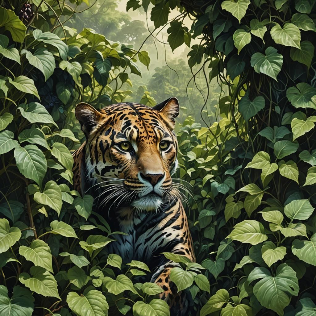 Panther in Lush Jungle: Hyperrealistic Splash Art