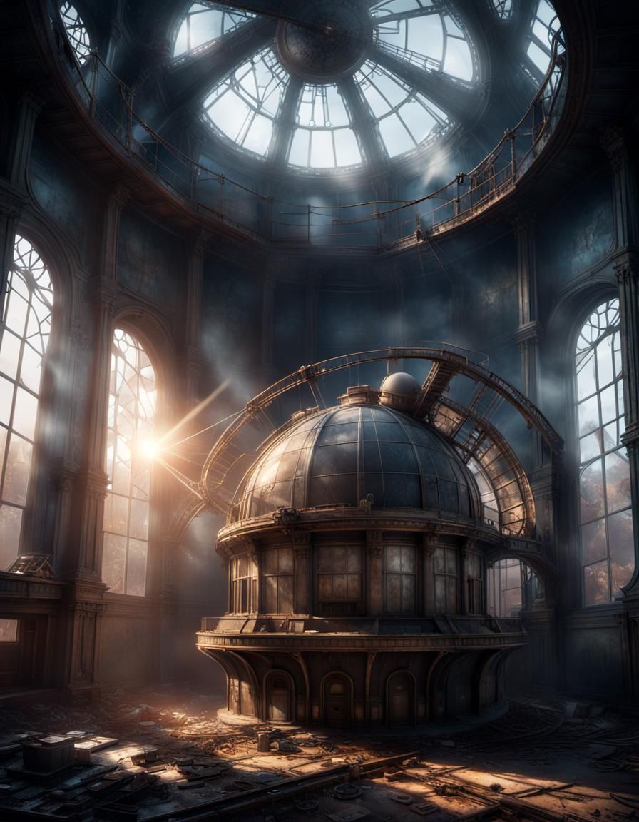 Abandoned Observatory in Steampunk Digital Painting Style