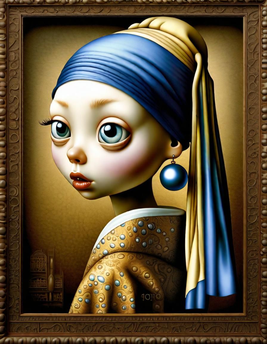 Surreal Pearl Earring Portrait in Naoto Hattori Style