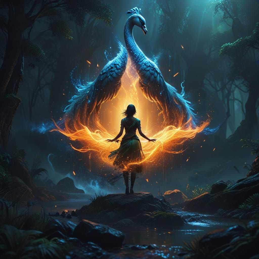 A girl and her swan weave magic together