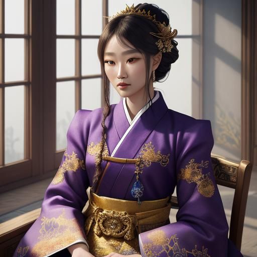 Korean Bride in Richly Decorated Room