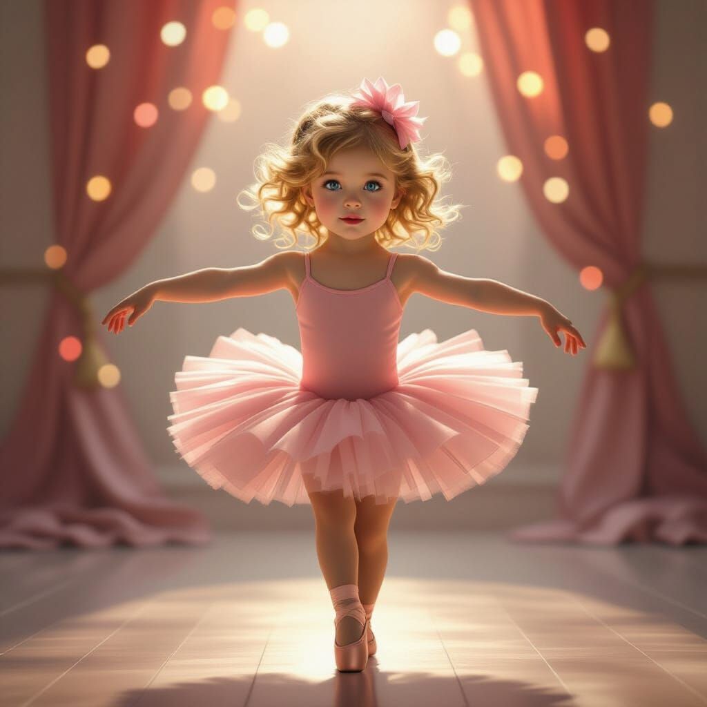 Ballet Girl in Pink Tutu, Hyperrealistic Style