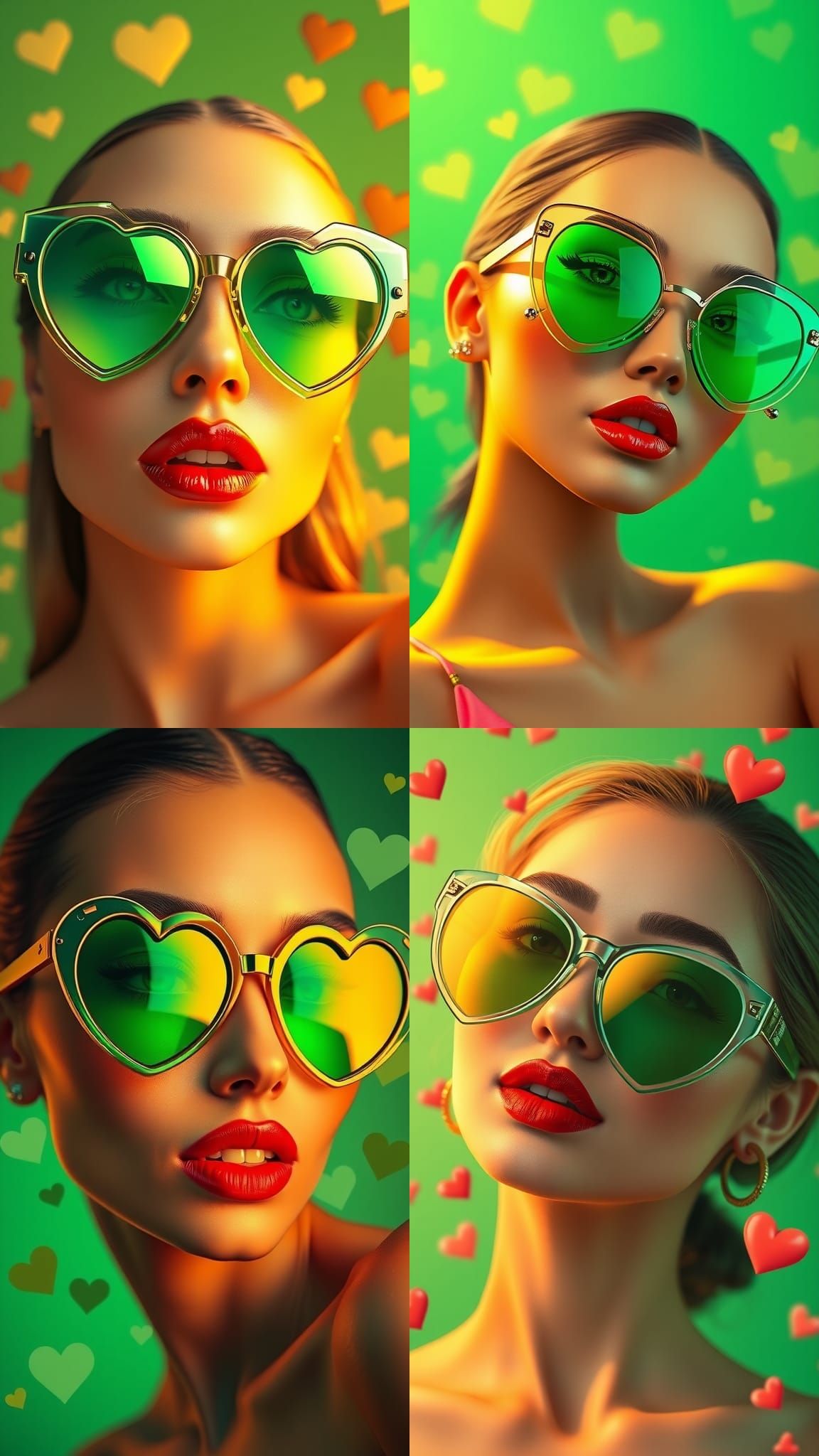 Woman in Emerald Heart Sunglasses: Cinematic Portrait