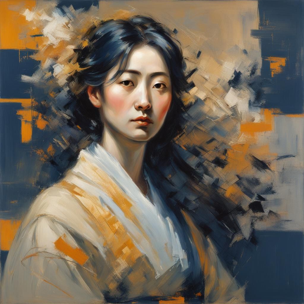 Stylized Female Muse Portrait in Painterly Style