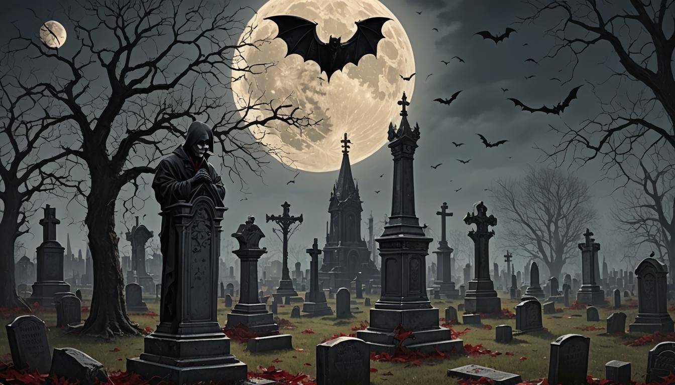 Dark Victorian Gothic Horror: Bat Over Bloody Moon