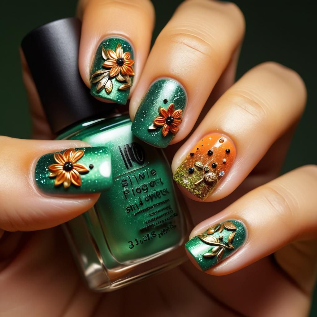 Vibrant 3D Nail Art with Floral Design