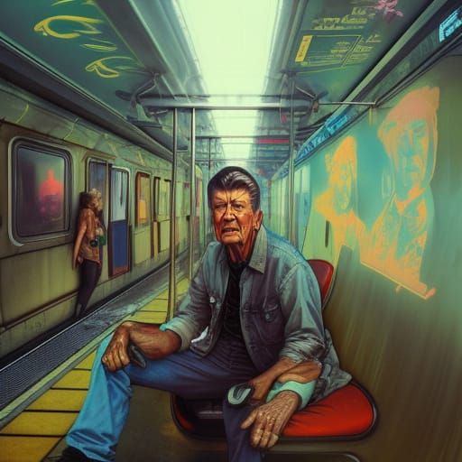 Reagan in 80s Subway Art, Detailed Portrait