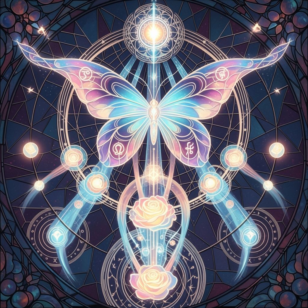 Healing Spiritual Butterfly in Glowing Stained Glass