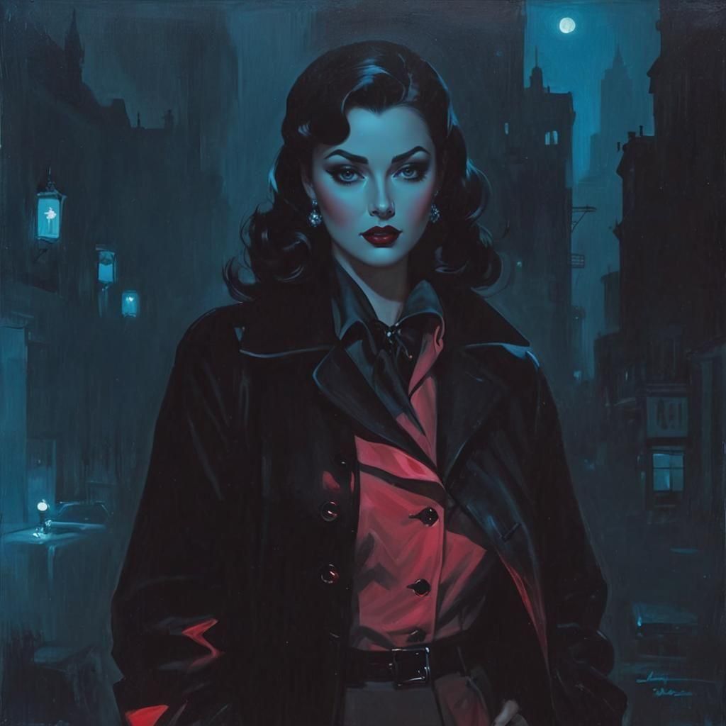 Noir Raven Painting in 1950s Pin-Up Style