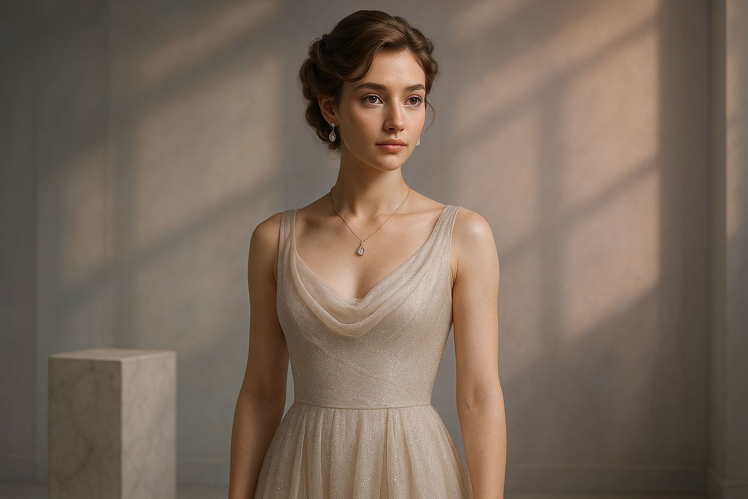 Elegant 3D Woman in Flowing Gown