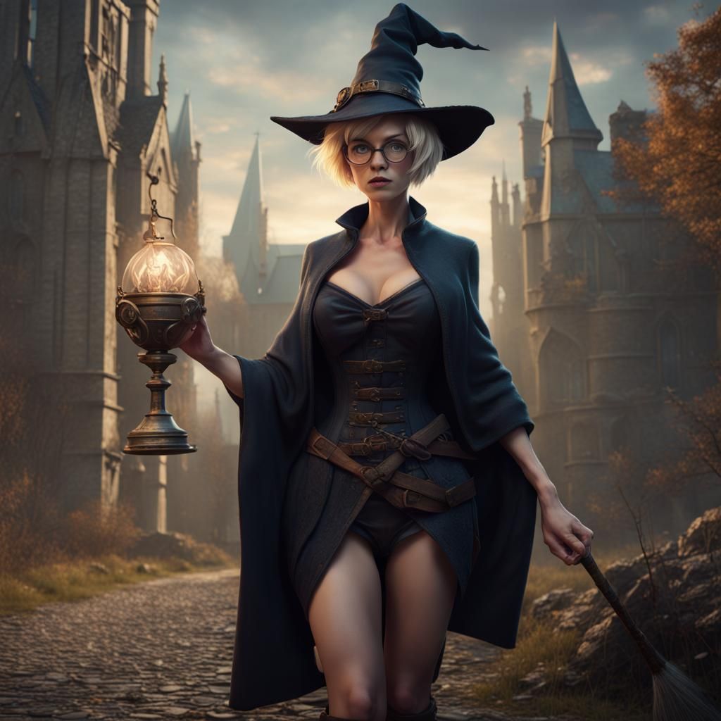 Blonde Witch in Detailed Matte Painting Style