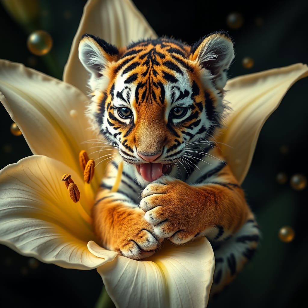 Surreal Tiger Embarks on Whimsical Journey Through Golden Bl...