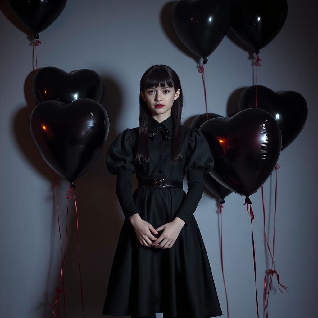 Wednesday Addams in Victorian Gothic Style with Dark Heart B...