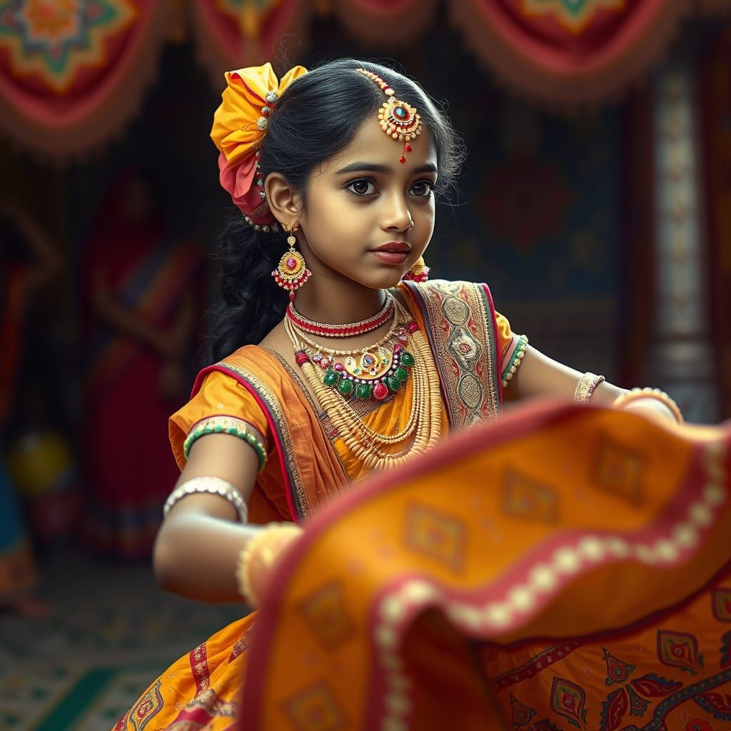 Rajasthani Girl Dancing: Hyperrealistic Vibrant Portrait