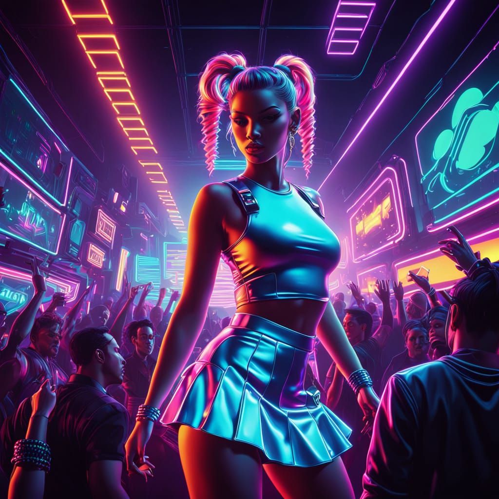 Retro Nightlife Goddess in Neon Paradise