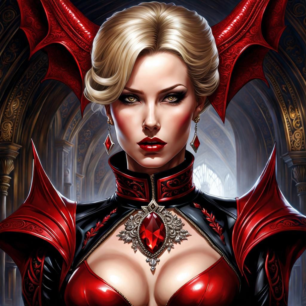 Gothic She-Devil Portrait in Red Latex