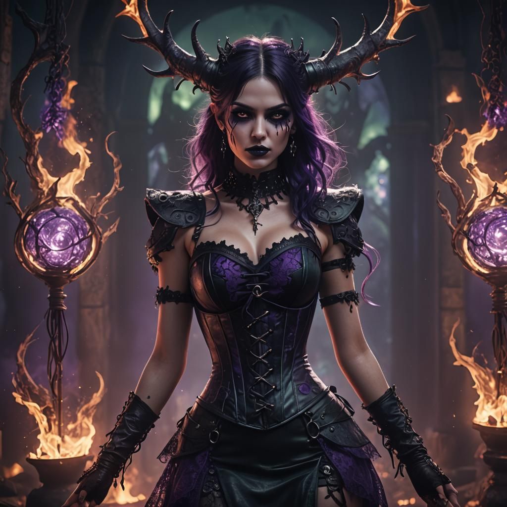 Demonic Goth Girl Surrounded by Mystical Energies