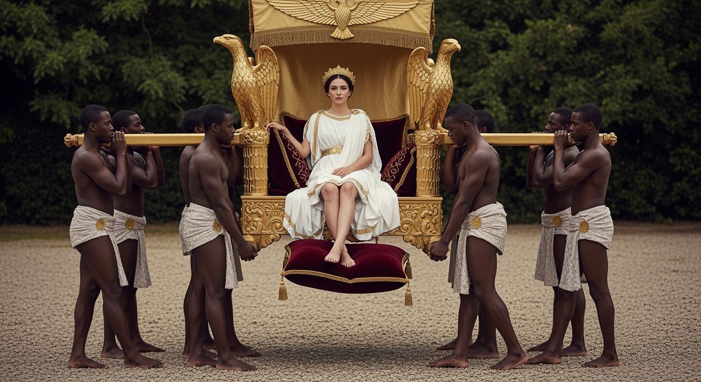 Regal Roman Empress on Imperial Litter Throne