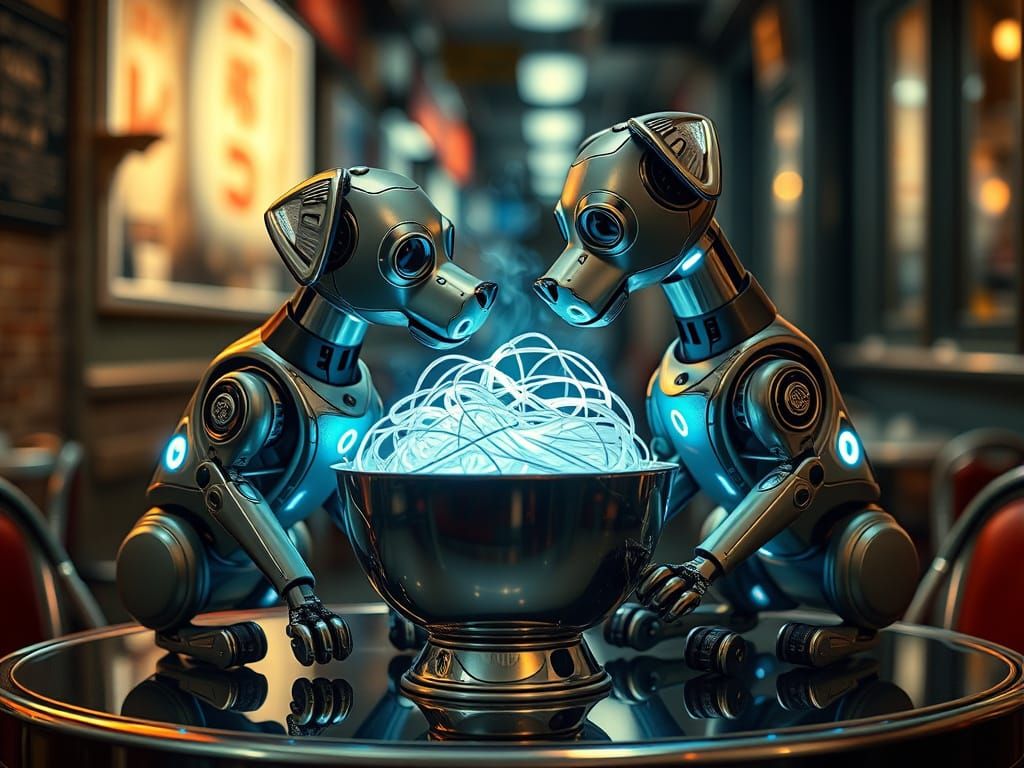 Robotic Dogs Share Fiber Optic Meal