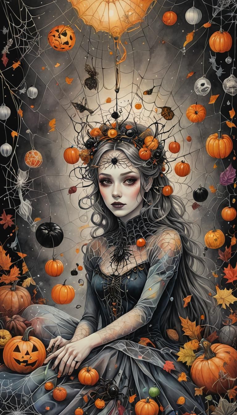 Autumn Dreamer's Surreal Halloween Fantasy, Pencil and Ink I...