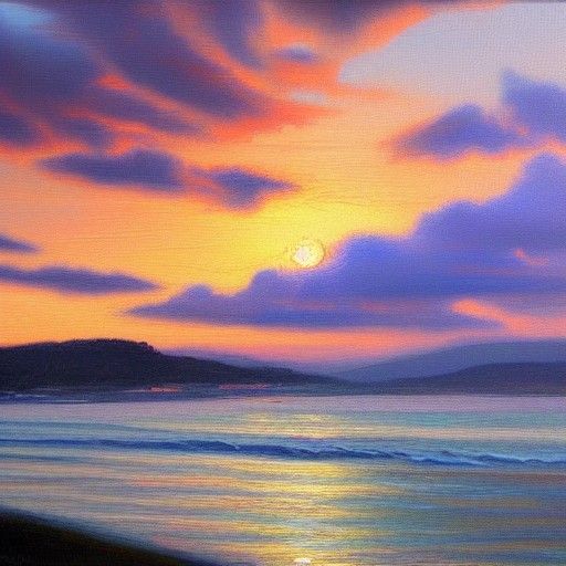 Sunset Over Bay: An Oil Painting