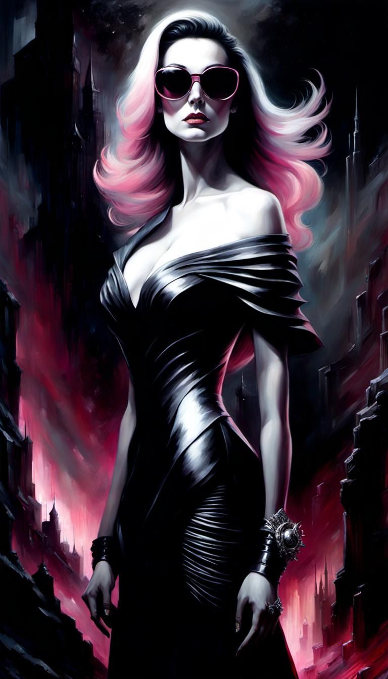 Intimidating Portrait of a Woman with Pink Glasses