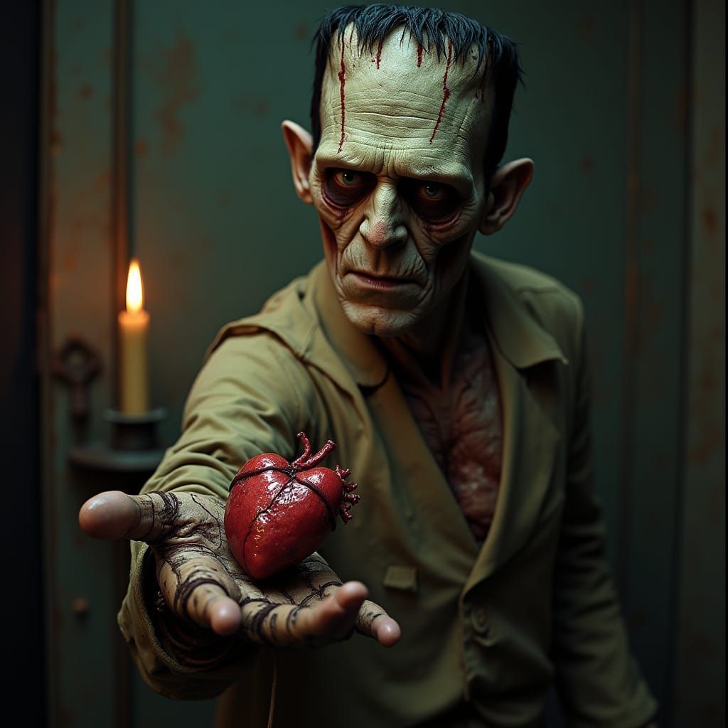 Grotesque yet Poignant Frankenstein's Monster Holding Human ...