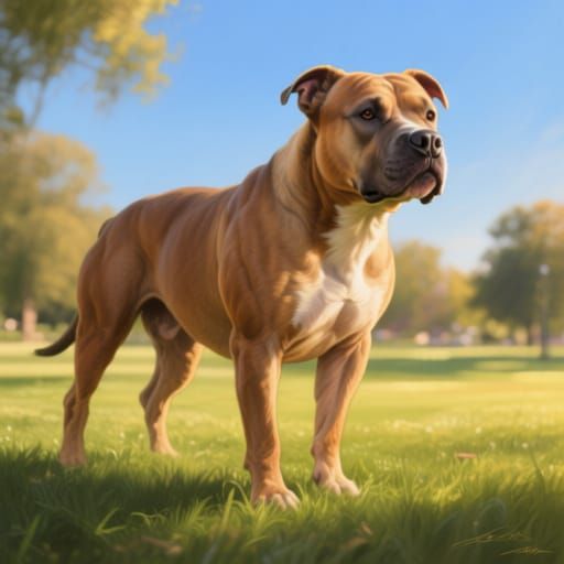 American Pit Bull Terrier Portrait in Golden Hour Park