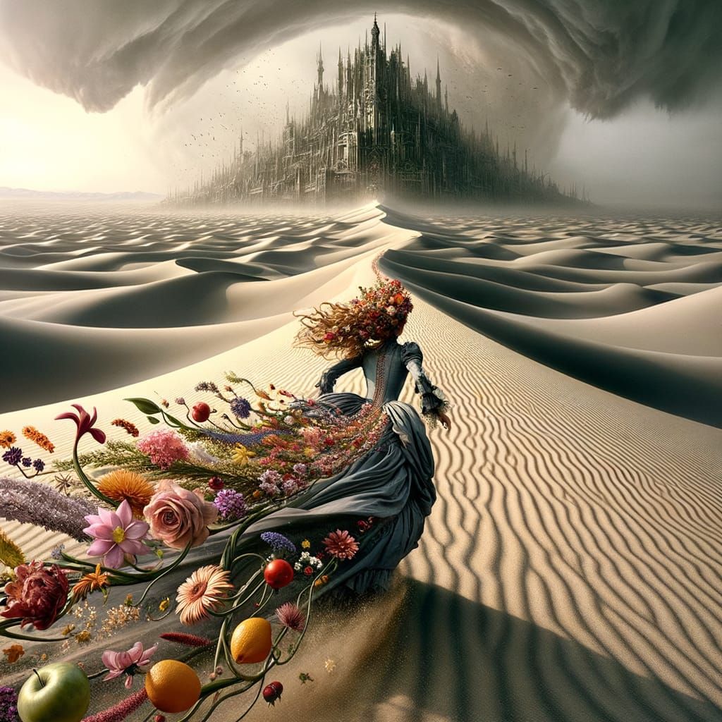 Victorian Flower Goddess Flees Sandstorm to Gothic Citadel