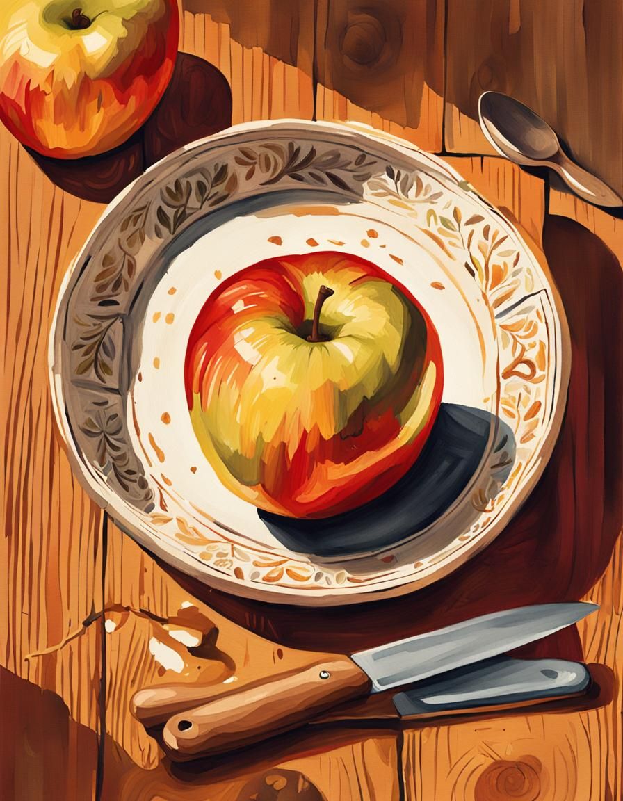 Vibrant Gouache Painting of a Cooking Apple