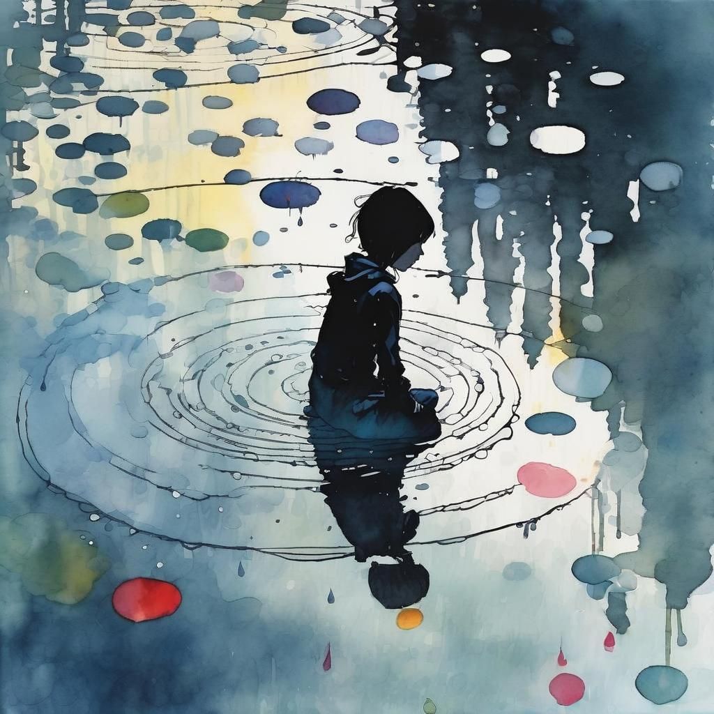 Child's Reflection in Rain Puddle, Fairytale Style