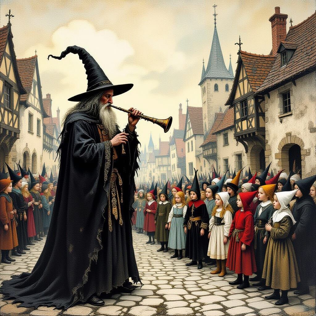 Pied Piper of Hamelin in Surreal Style