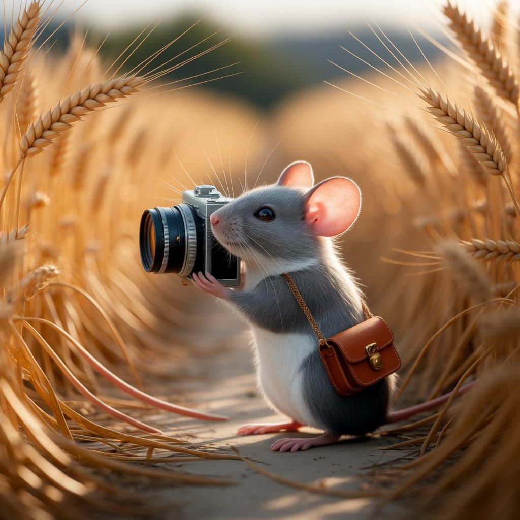 Mouse War Photographer in Post-Impressionist Style