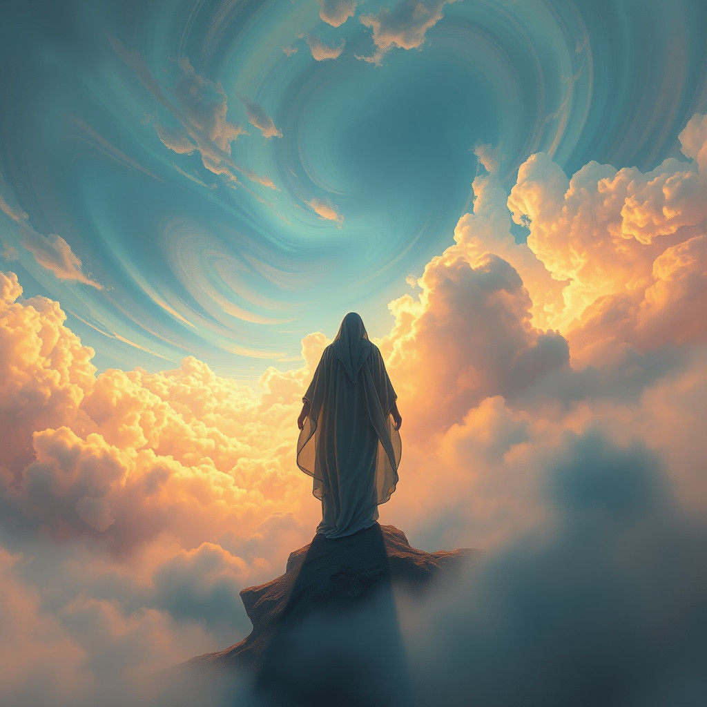 Ethereal Figure Enters Dreamlike Cloudscape