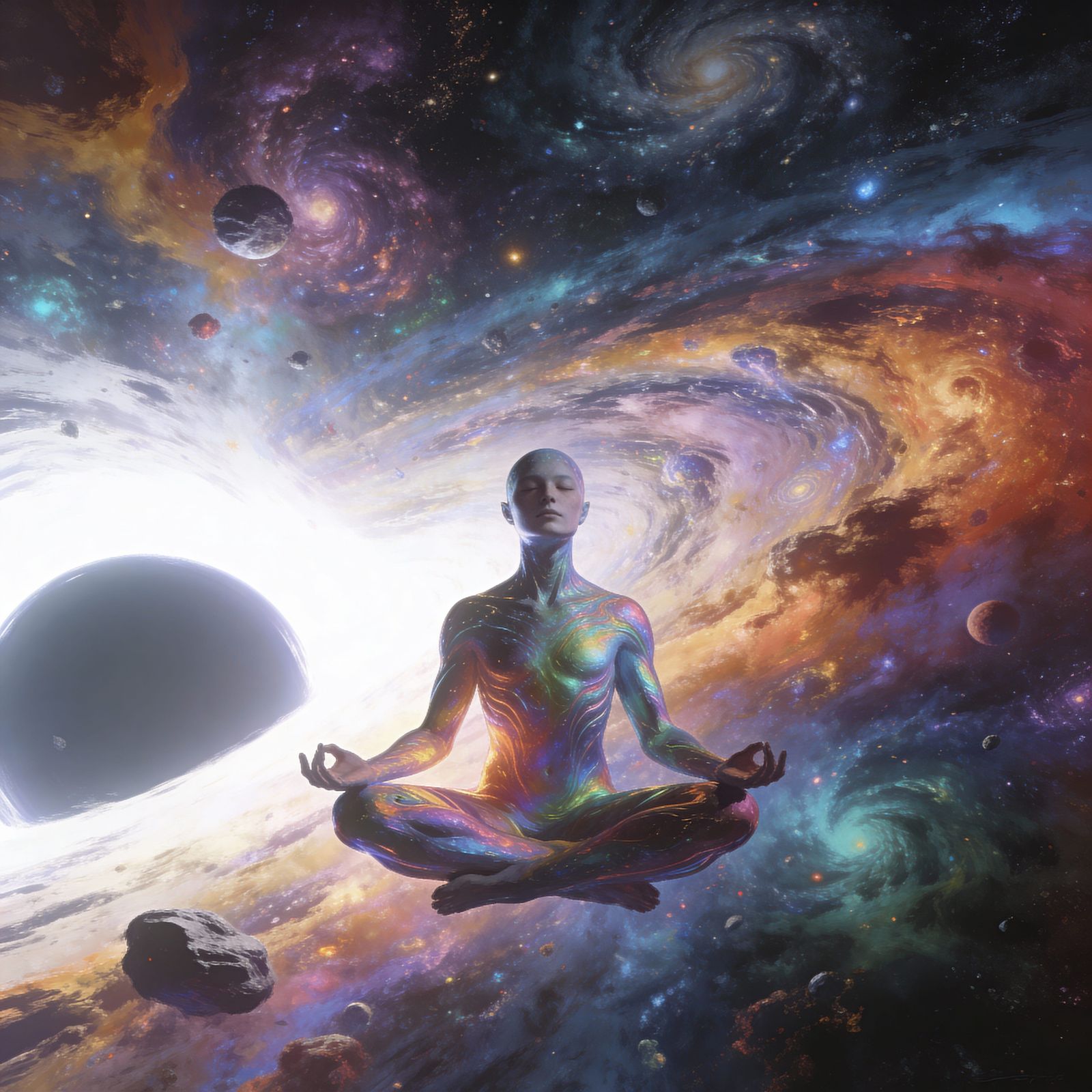 Alien Meditating in Cosmic Nebula