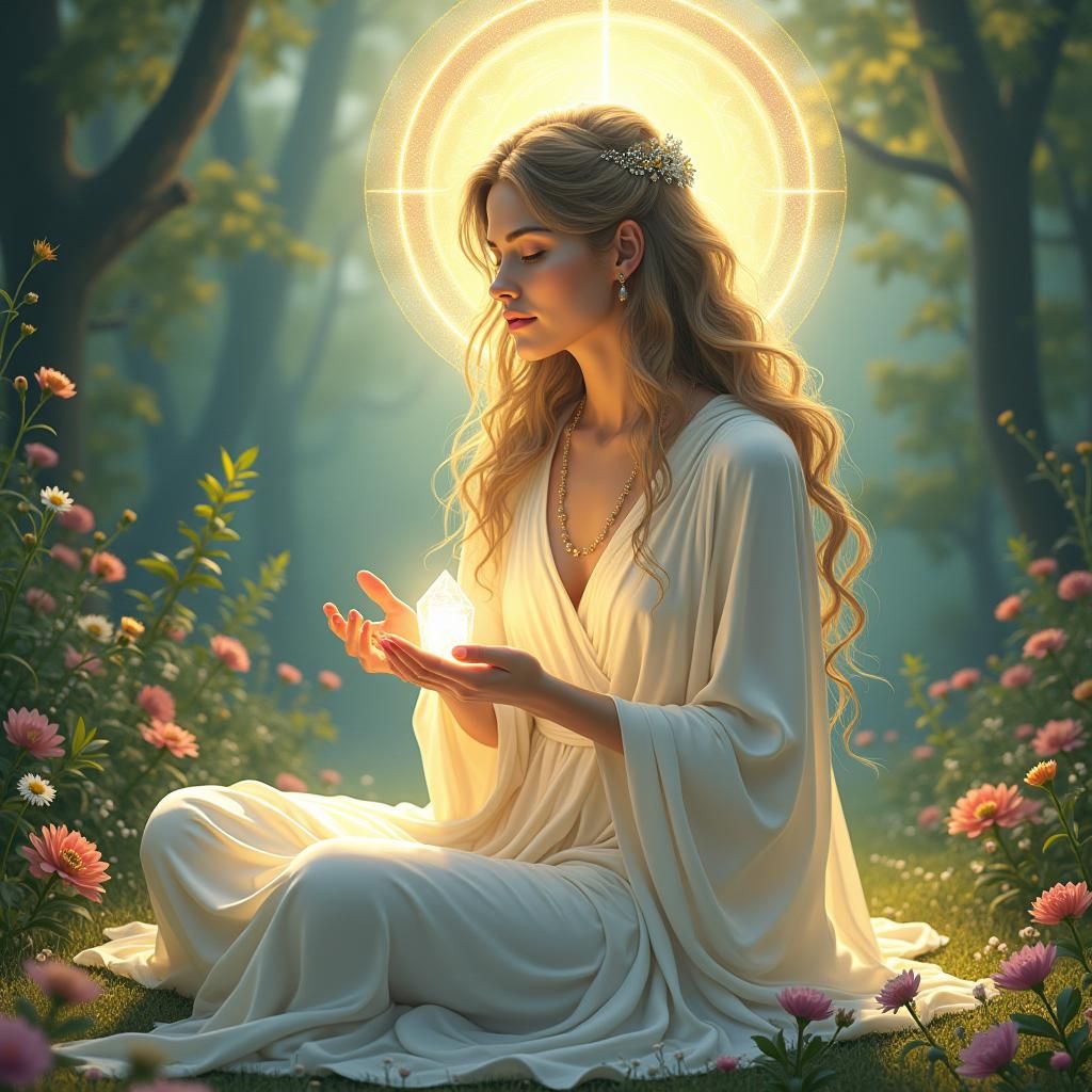 Serene Woman with Crystal: Energy Healing Art