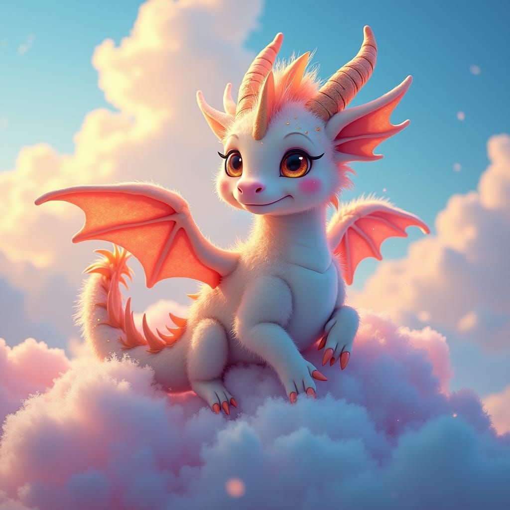 Luckdragon on Rainbow Cloud in Syd Mead Style