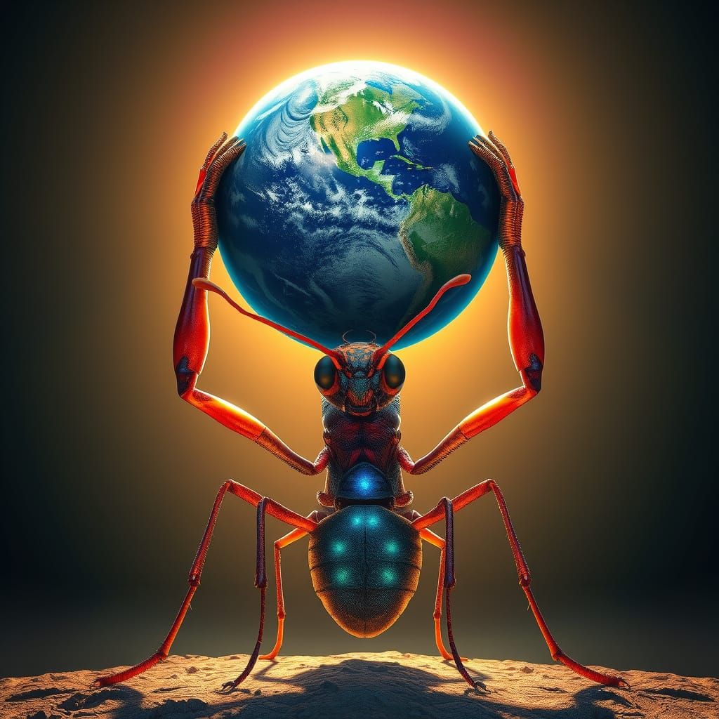 Giant Ant Lifts Earth: Dystopian Futurism Art
