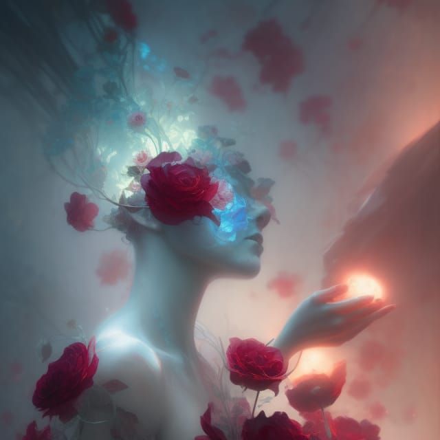 Glass Rose Being in Detailed Watercolor Illustration