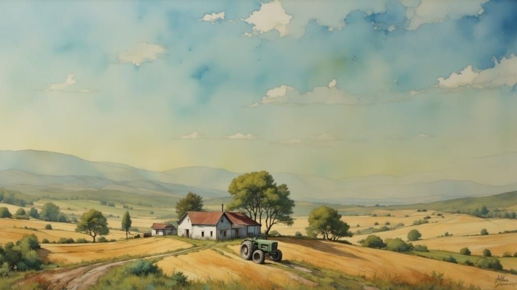 Agricultural Landscape in Neo-Impressionist Expressionist St...