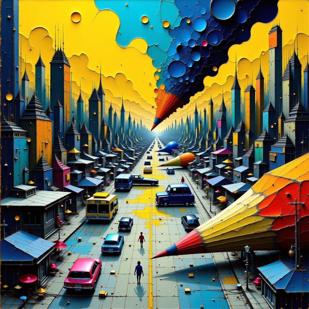 Sentient Pencils Redraw Cityscape into Surreal Reality