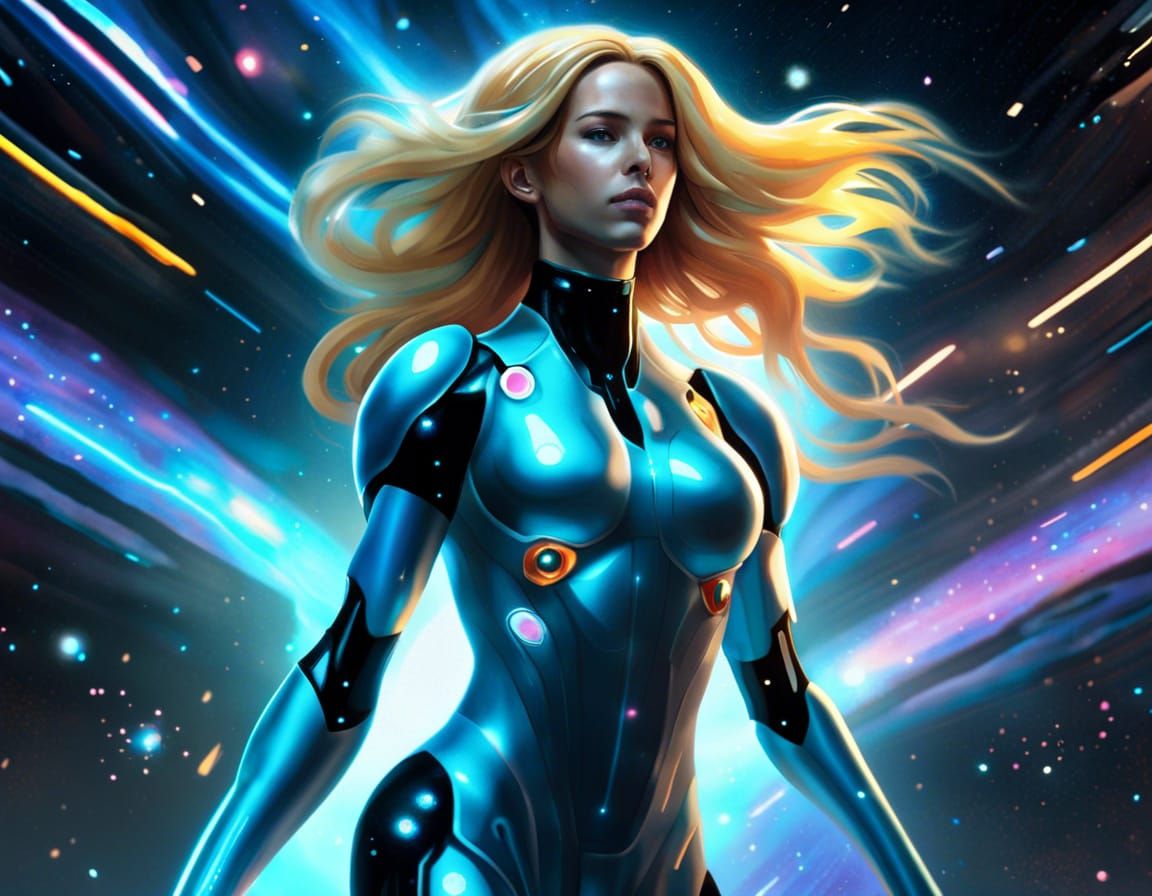 Levitating Girl in Sci-Fi Space Art