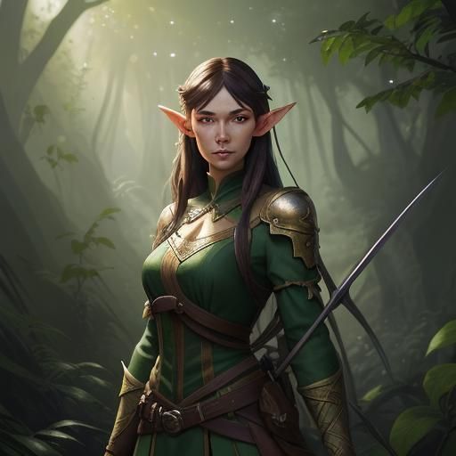 Elf Fighter Portrait in Forest, Detailed Digital Art