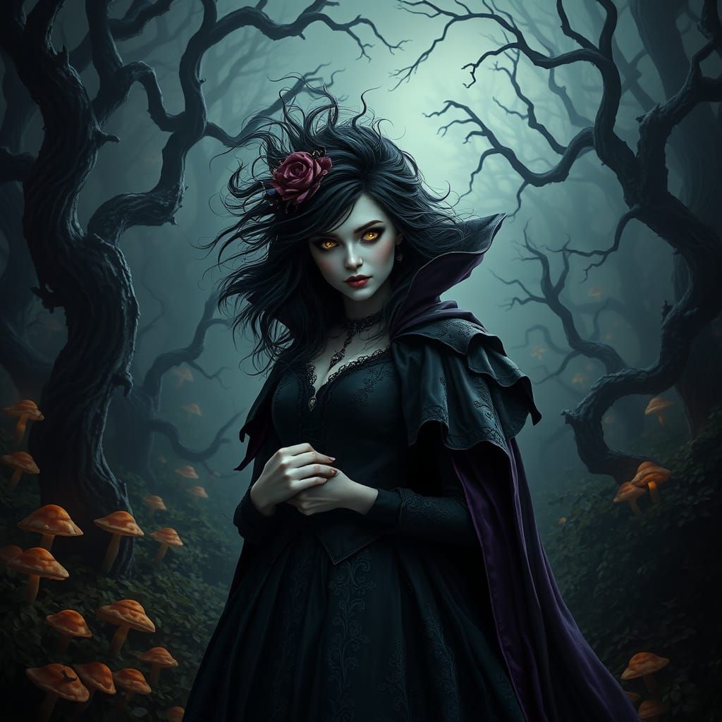 Dark Fantasy Snow White in a Haunting, Mystical Forest