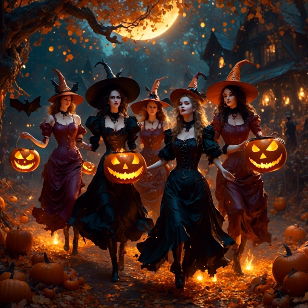 Witches' Halloween Dance in Dark Fantasy Style