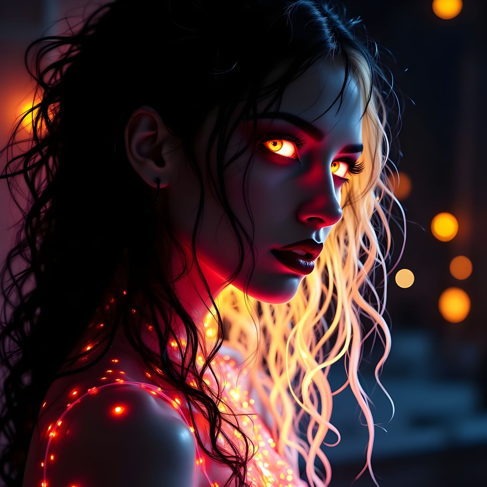 Ethereal Woman Silhouette in Neon Light