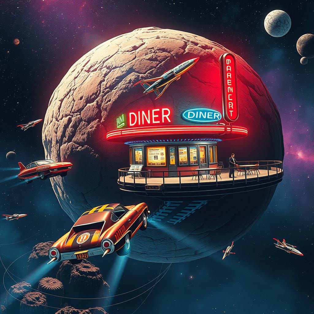 Retrofuturistic Diner in Cosmic Orbit