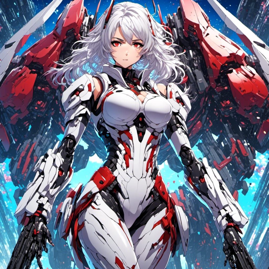 Muscle Cyborg Girl in Futuristic Lab, Anime Style