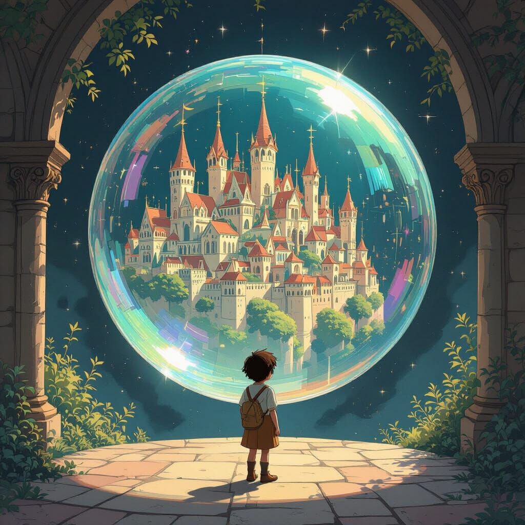 Gothic City Encased in Glass Bubble, Surreal Art