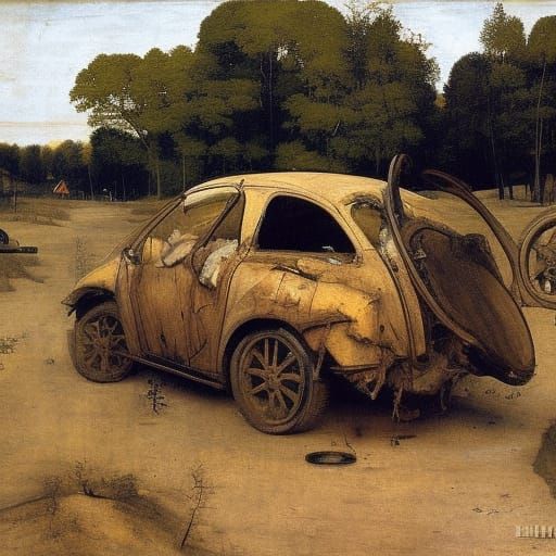 Surreal Automotive Scene Inspired by Holbein and Levitan